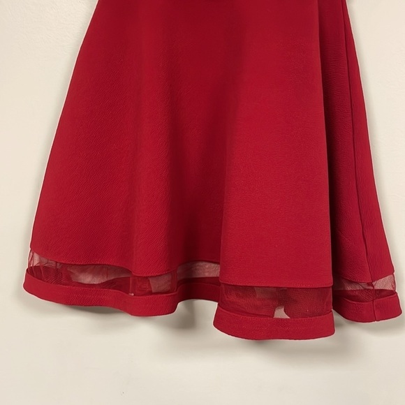 Place DEEP RED Sleeveless  Fit & Flare Dress , Stretchy,  Mesh inserts,  M 7/8 - Picture 5 of 9
